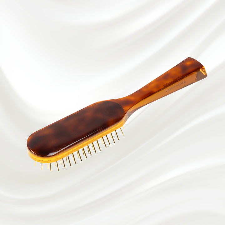 108G KOH-I-NOOR Jaspe rectangular hairbrush with brown tortoiseshell acetate handle, and gold pins