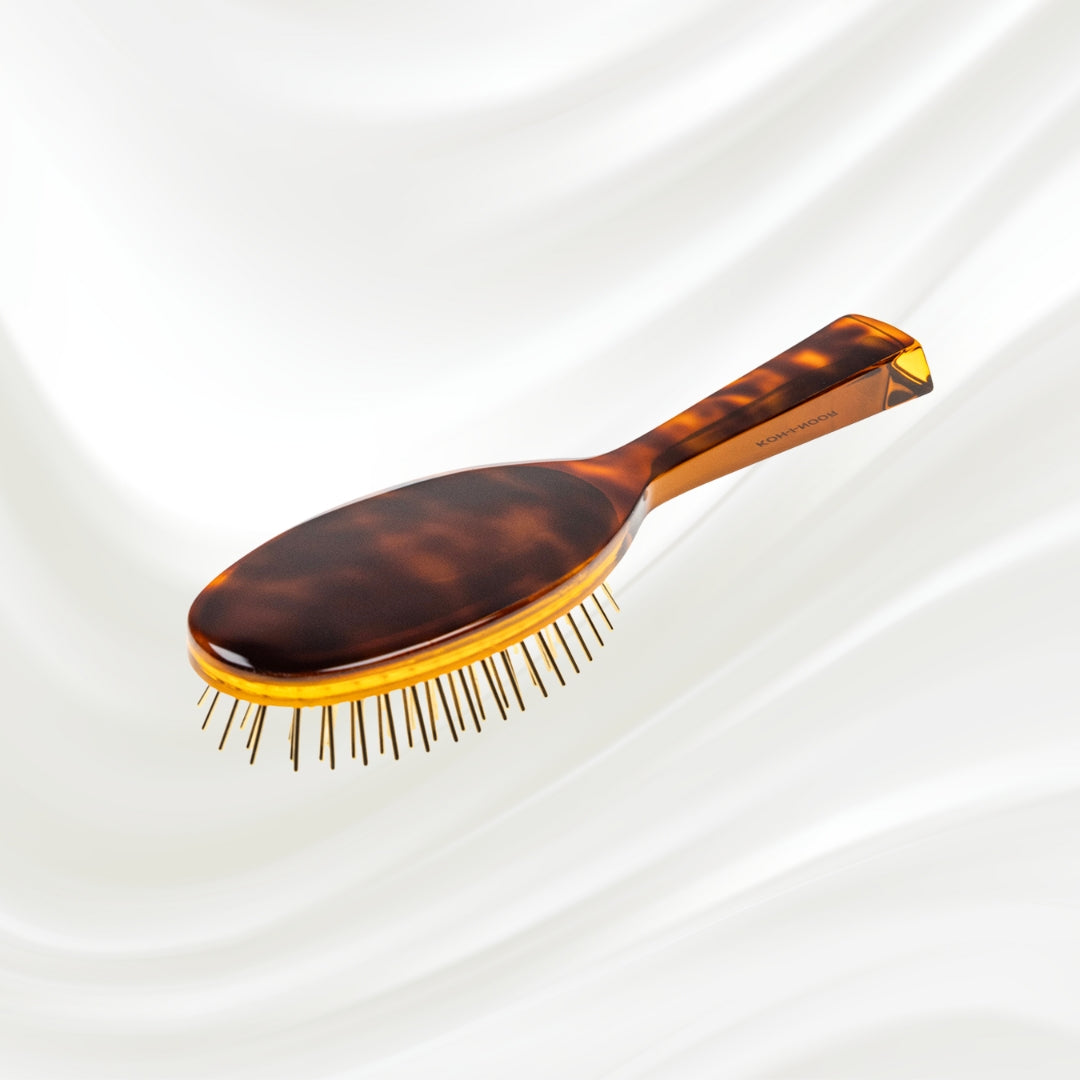 110C KOH-I-NOOR Jaspe large oval hairbrush with brown tortoiseshell acetate handle, and gold pins