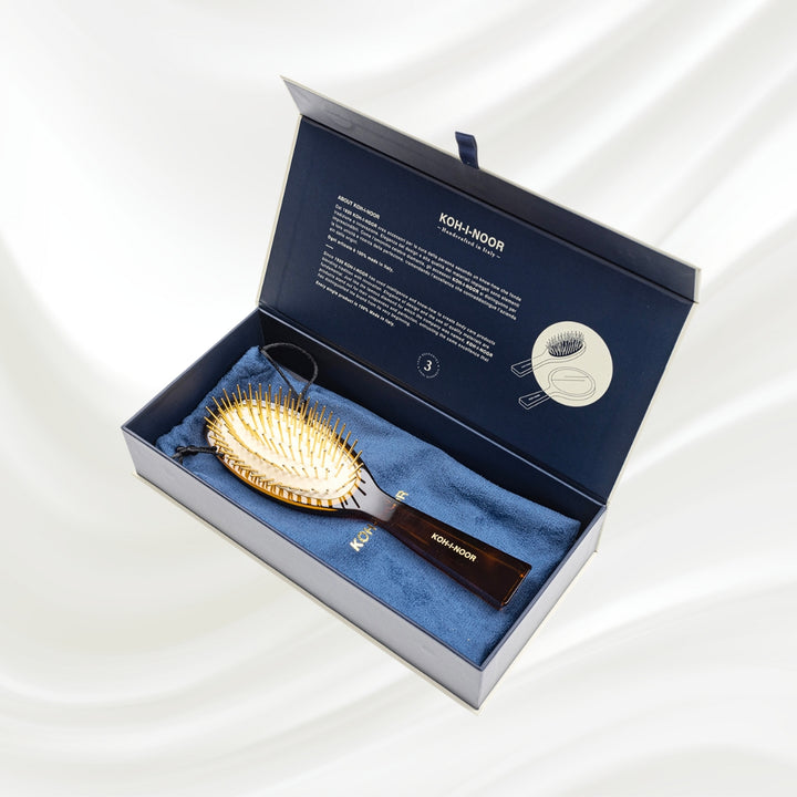 110C KOH-I-NOOR Jaspe large oval hairbrush inside its blue gift box.  