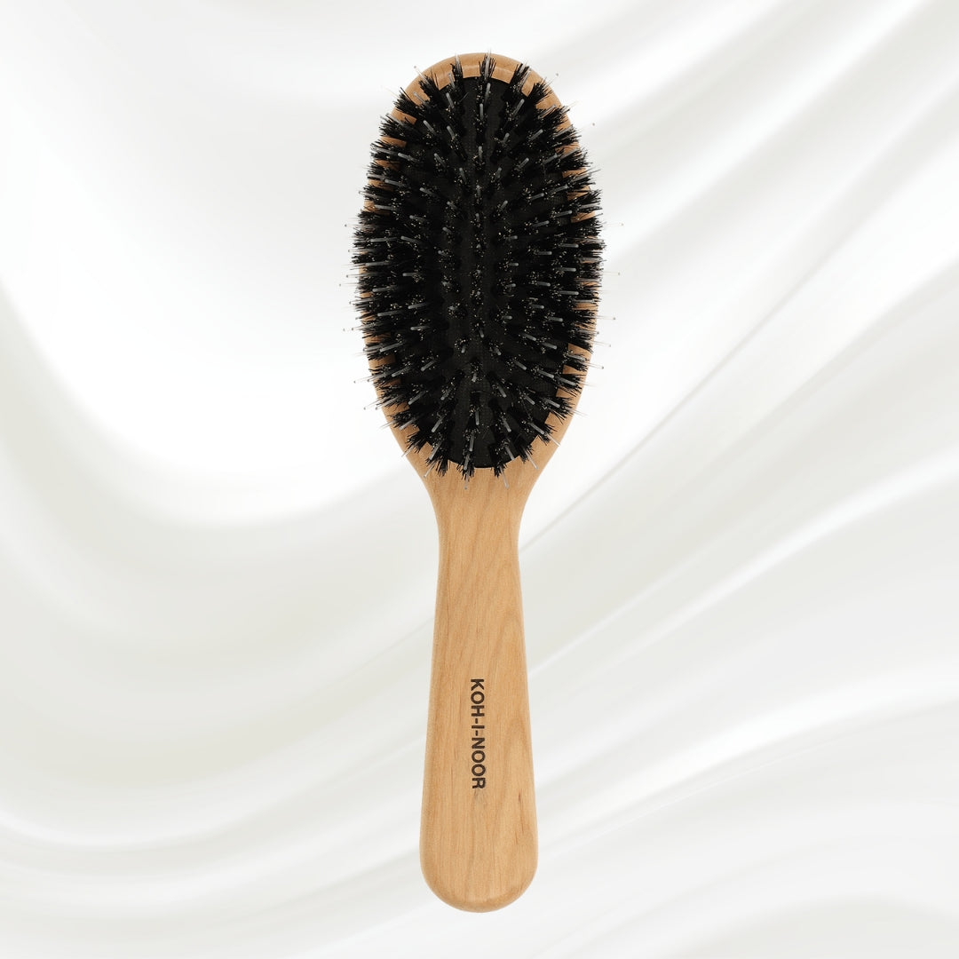 Brosse à cheveux pneumatique en bois d'aulne avec poils de sanglier et picots en nylon