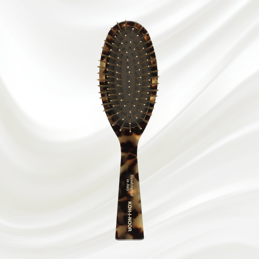 Brosse à cheveux pneumatique de luxe avec broches en métal plaqué or - Jardin