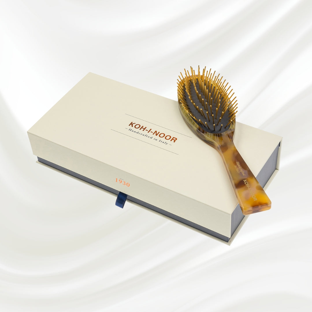 Luxury Pneumatic Hair Brush with Gold Plated Metal Pins - Honey