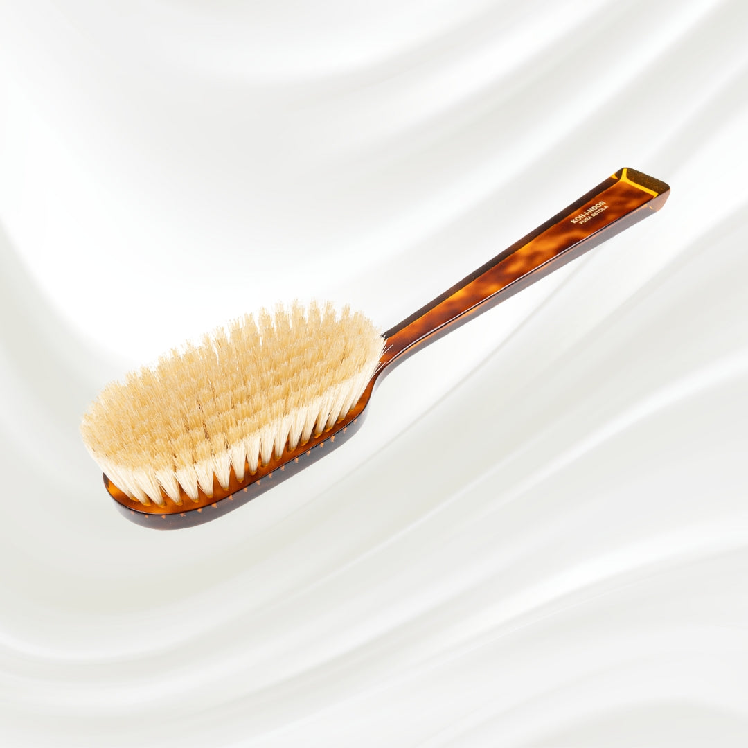 KOH-I-NOOR bath brush 294 with long brown tortoiseshell acetate handle and white natural bristles