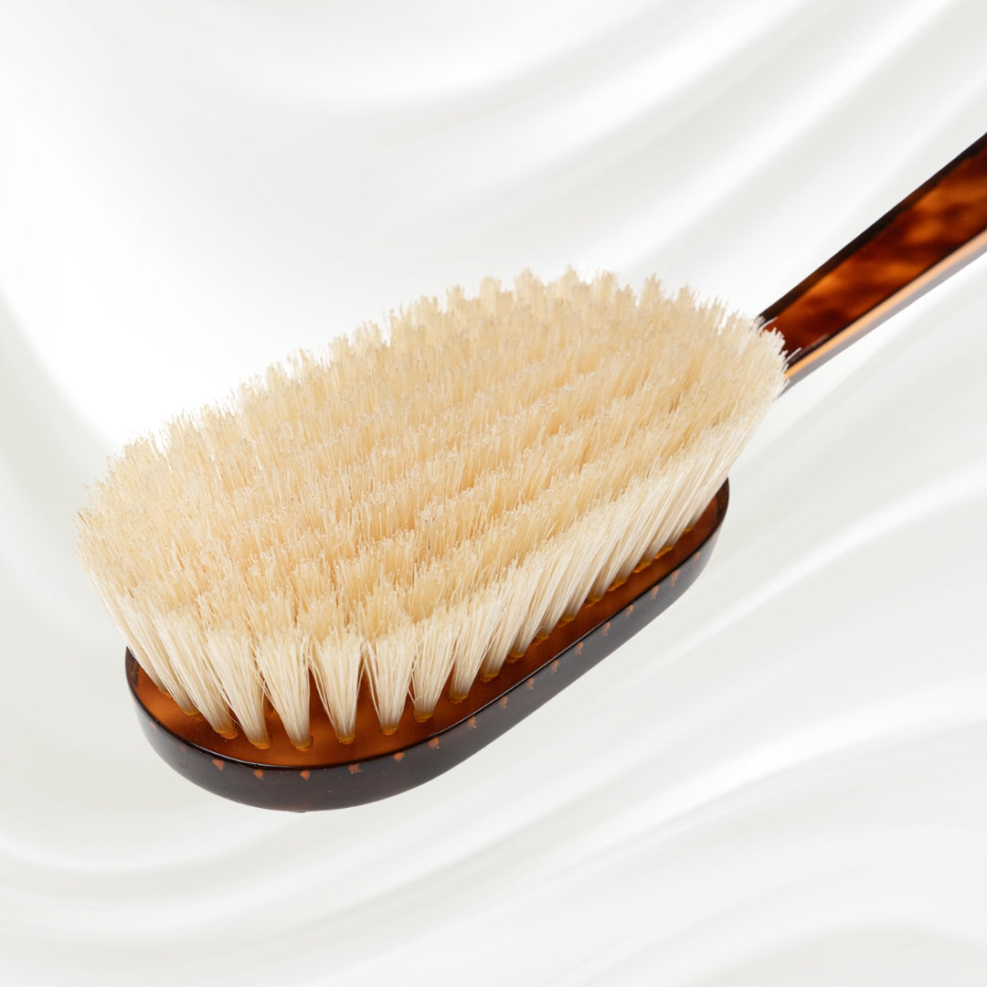 KOH-I-NOOR bath brush 294 with long brown tortoiseshell acetate handle and white natural bristles