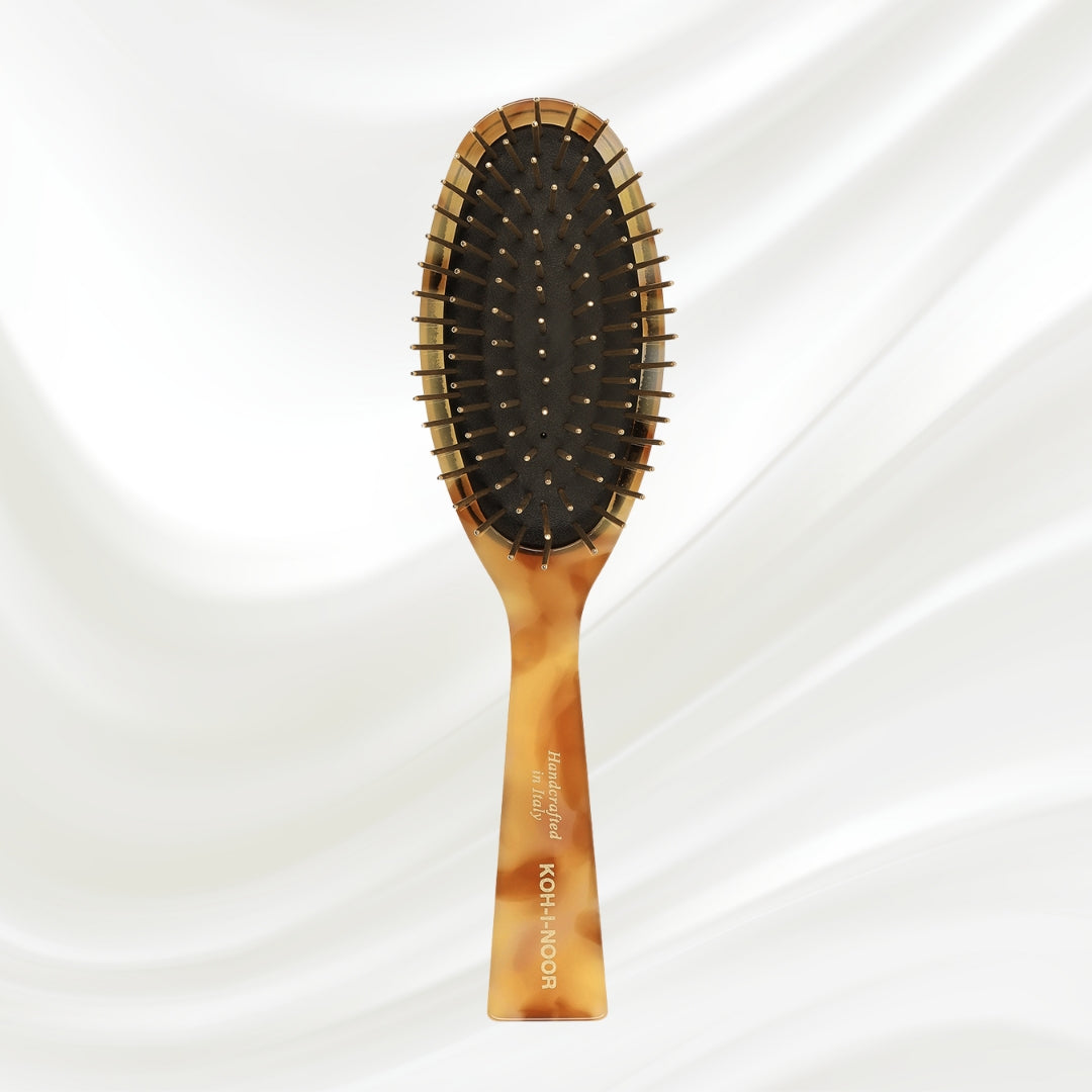 Brosse à cheveux pneumatique de luxe avec broches en métal plaqué or - Miel