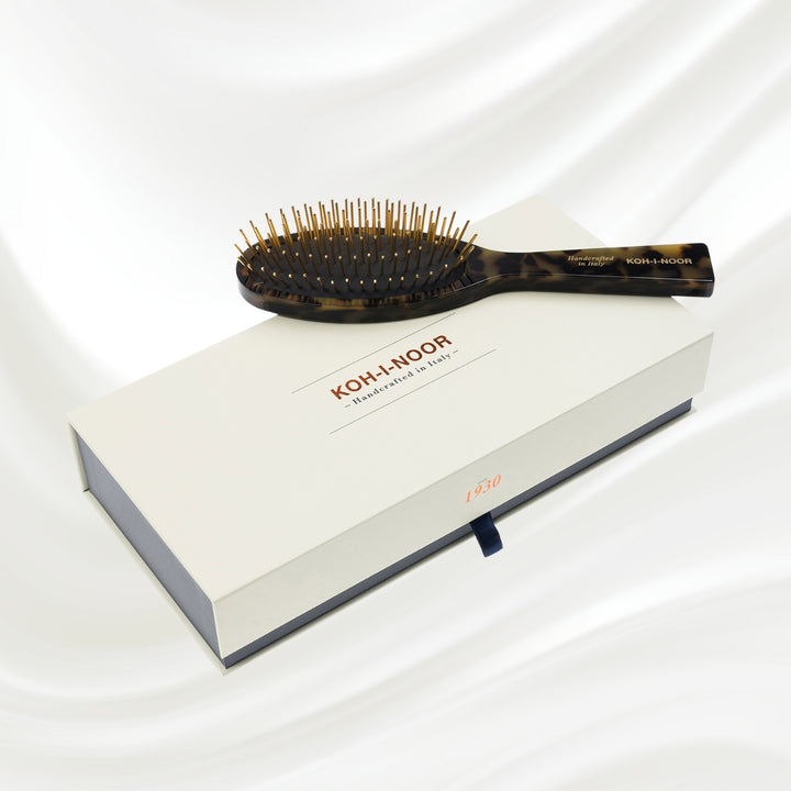 Brosse à cheveux pneumatique de luxe avec broches en métal plaqué or - Jardin