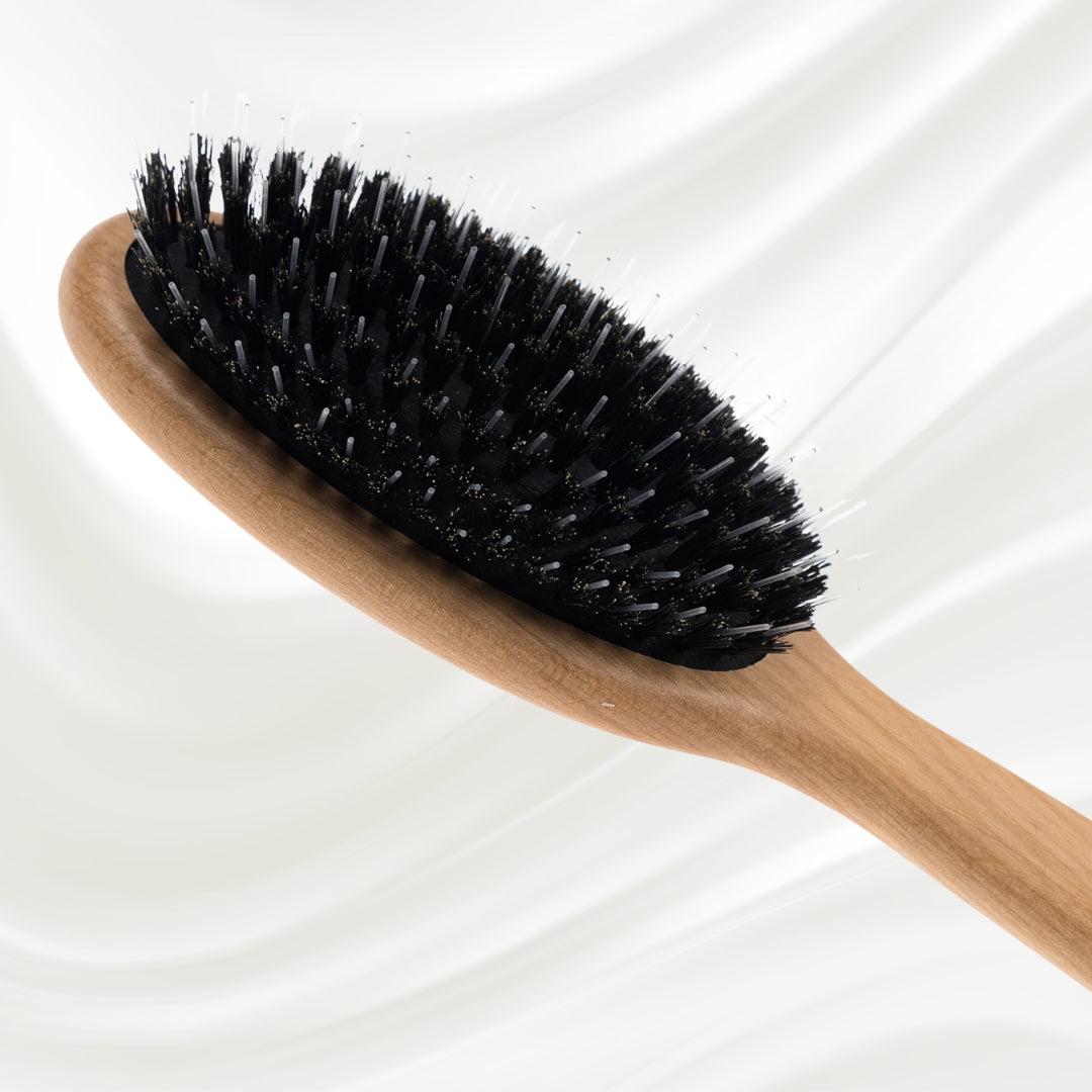 Brosse à cheveux pneumatique en bois d'aulne avec poils de sanglier et picots en nylon