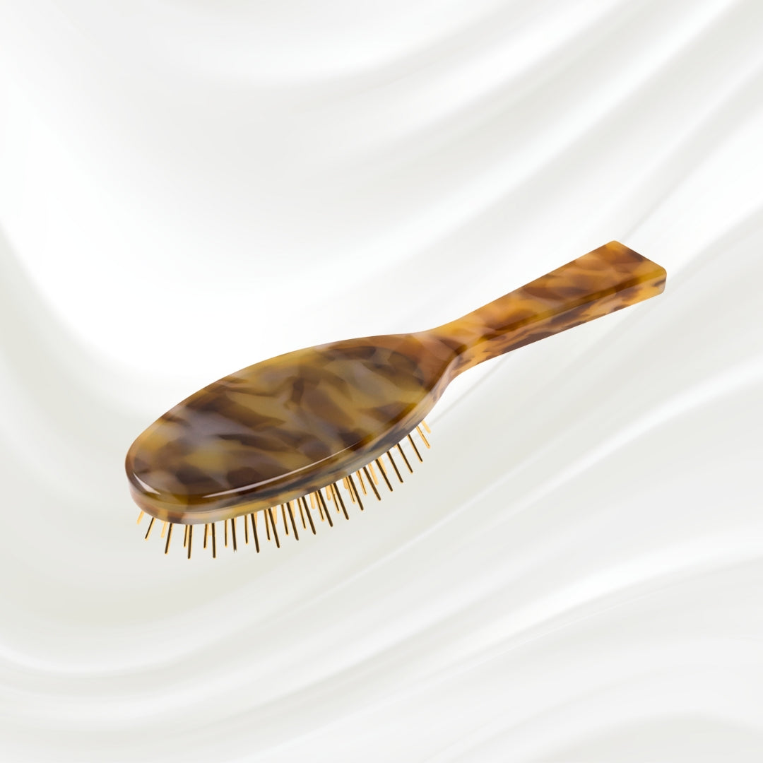 Brosse à cheveux pneumatique de luxe avec broches en métal plaqué or - Miel