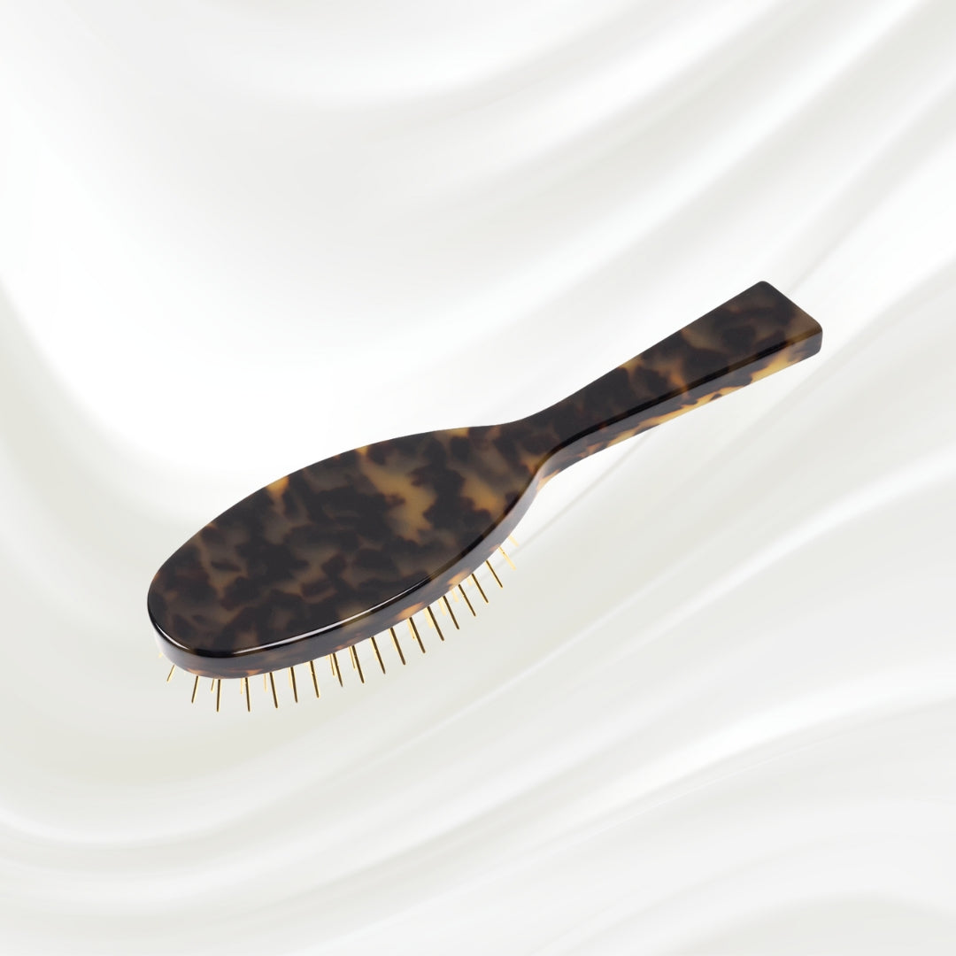 Brosse à cheveux pneumatique de luxe avec broches en métal plaqué or - Jardin