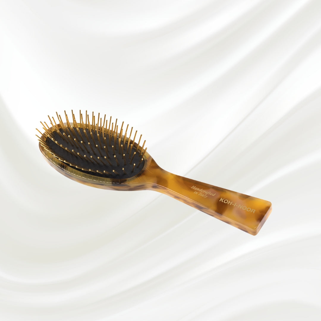 Luxury Pneumatic Hair Brush with Gold Plated Metal Pins - Honey