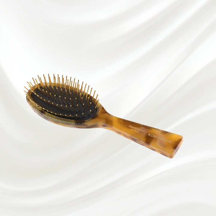 Brosse à cheveux pneumatique de luxe avec broches en métal plaqué or - Miel