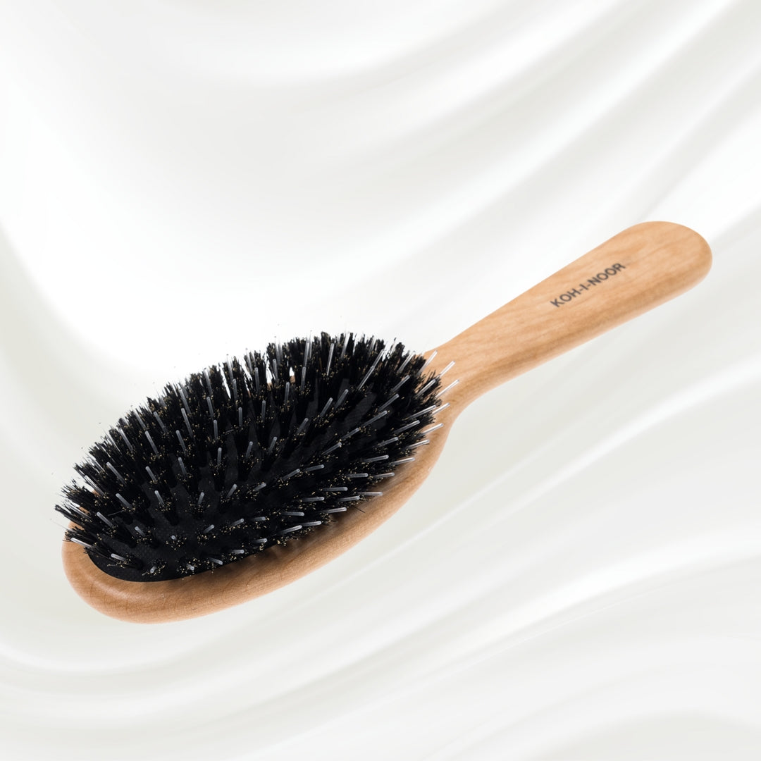 Brosse à cheveux pneumatique en bois d'aulne avec poils de sanglier et picots en nylon