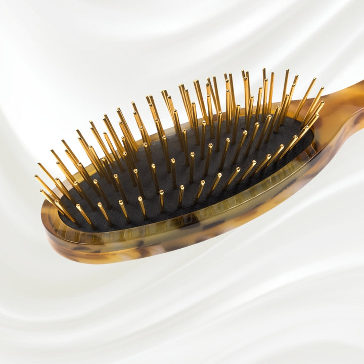 Brosse à cheveux pneumatique de luxe avec broches en métal plaqué or - Miel