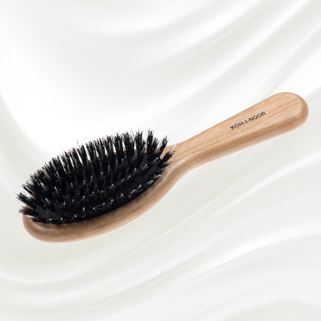 Brosse à cheveux pneumatique en bois d'aulne avec poils de sanglier et picots en nylon