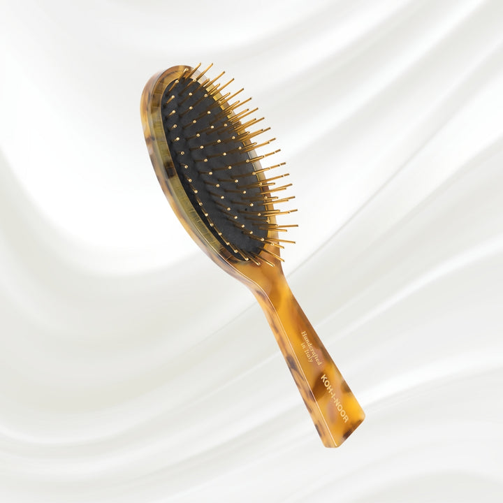 Brosse à cheveux pneumatique de luxe avec broches en métal plaqué or - Miel