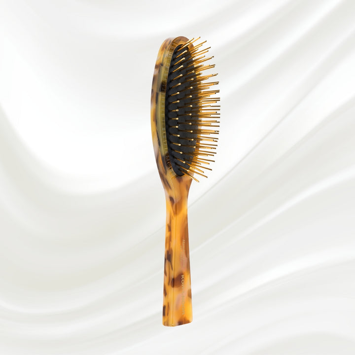 Brosse à cheveux pneumatique de luxe avec broches en métal plaqué or - Miel