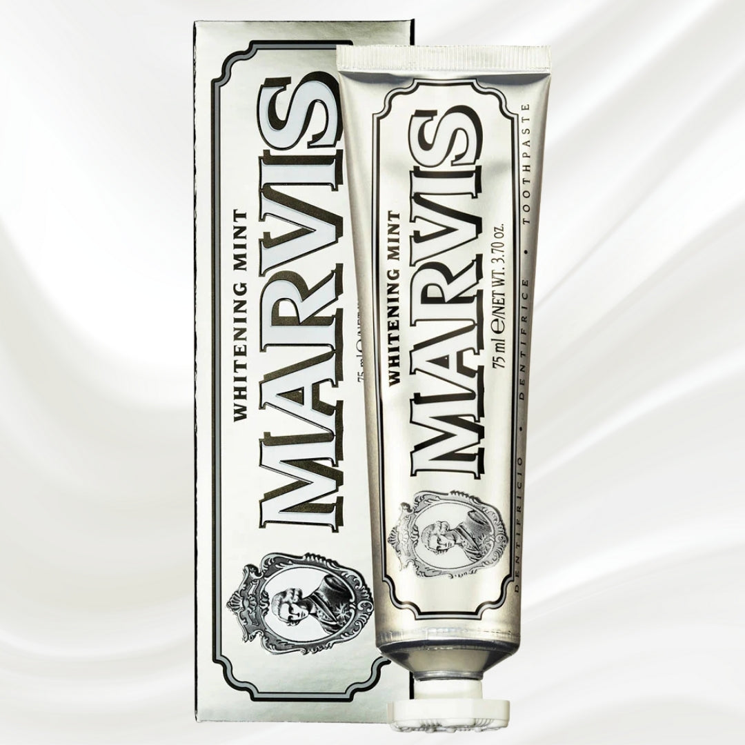Marvis toothpaste tube and packaging on a white background