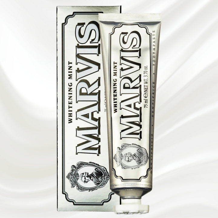 Marvis toothpaste tube and packaging on a white background