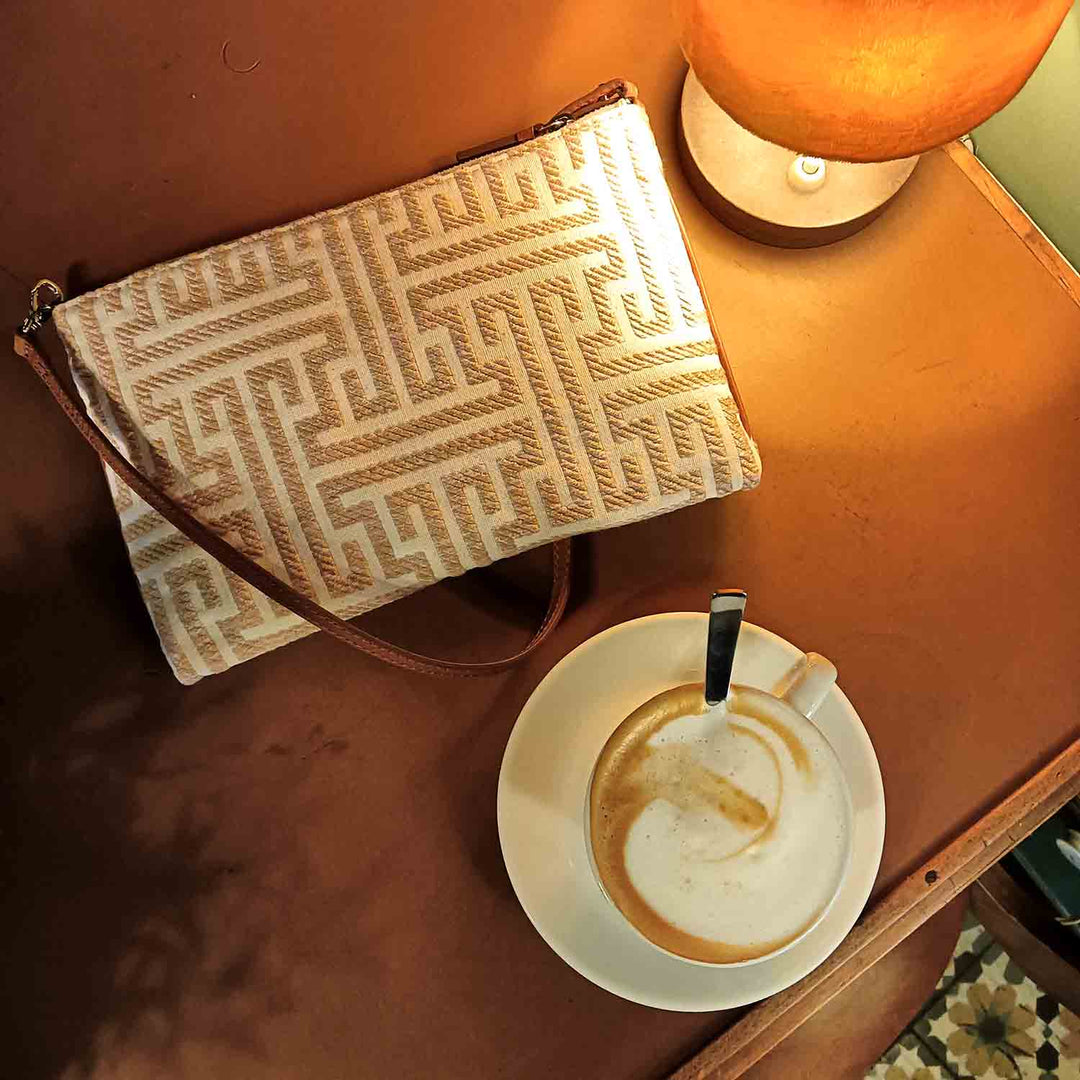 Gallia-LS Clutch Labyrinth Jacquard and Leather by Nosetta